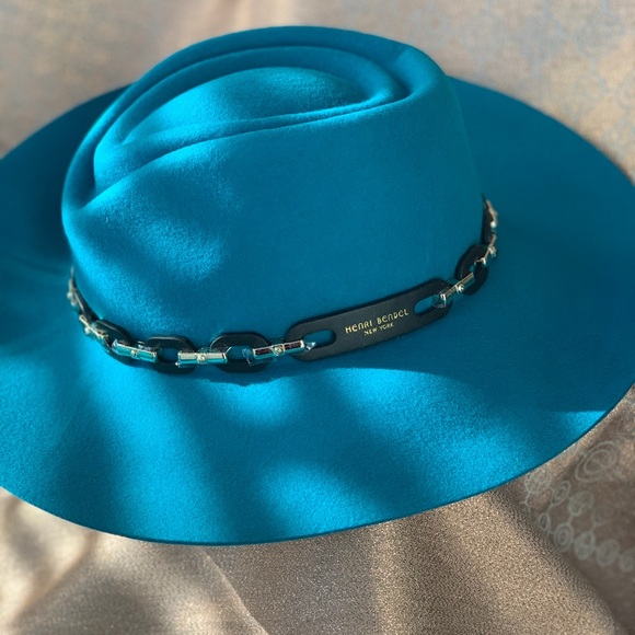 Henri Bendel Blue chain Fedora hat